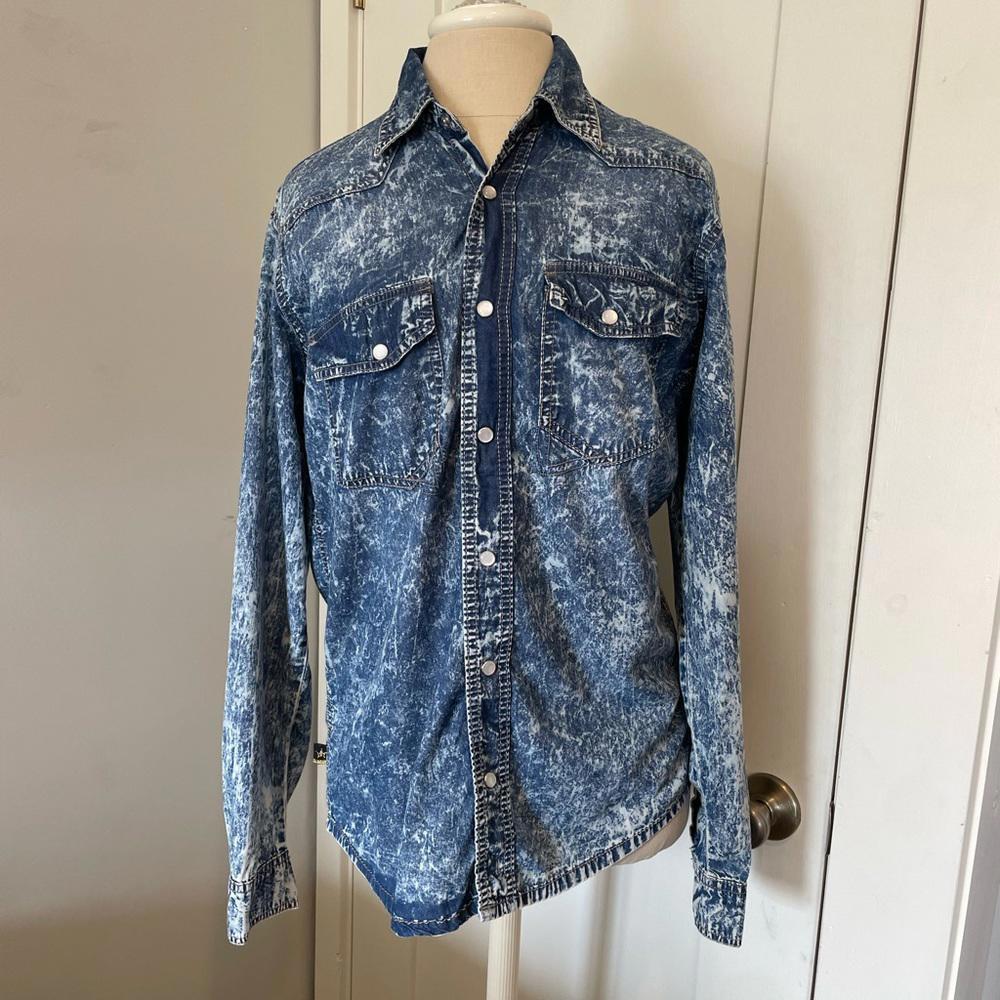 VINTAGE 🎥 Maxi Milian Acid Washed Pearl Snap Button Down- Size Medium